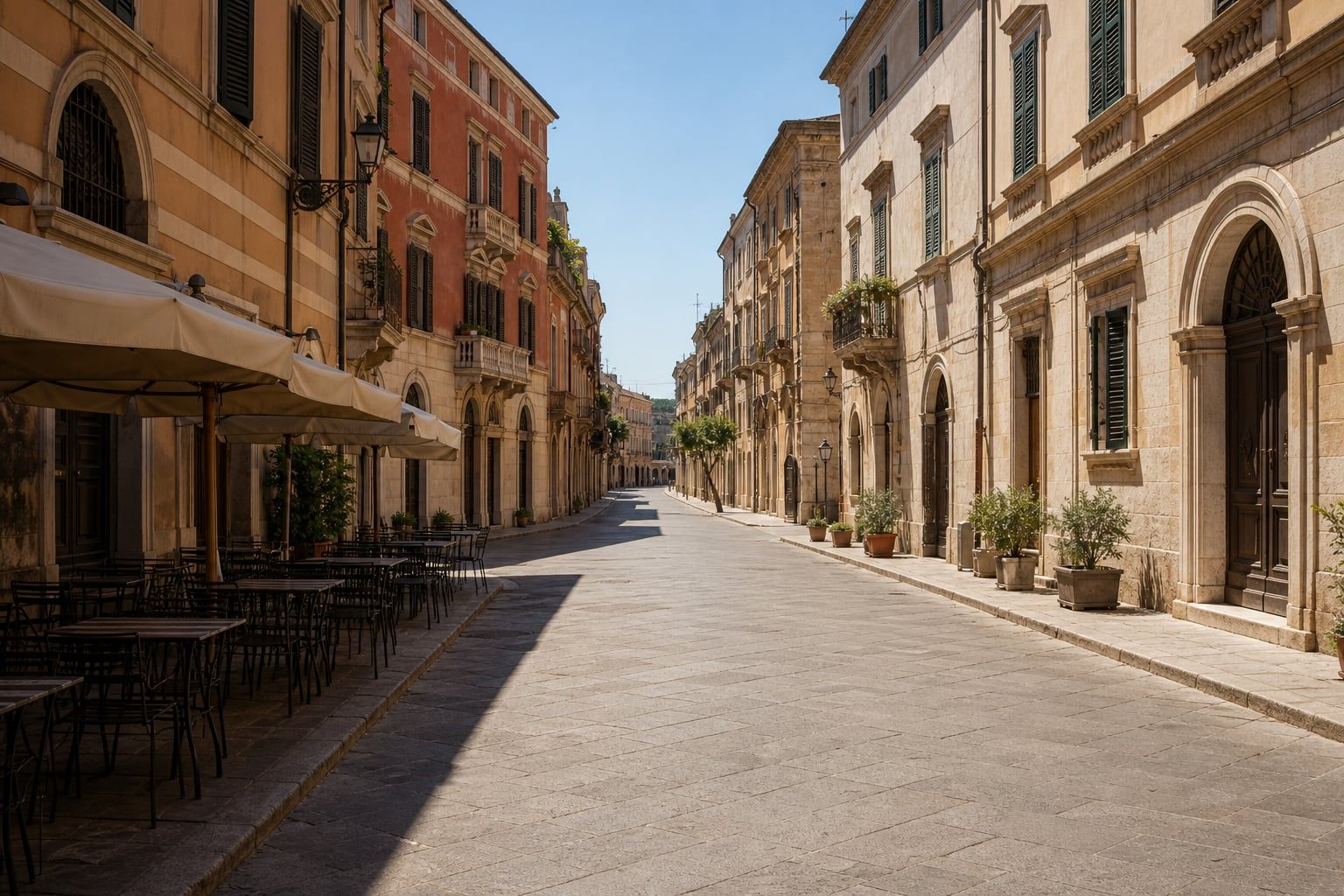 A nearly-empty Italian street in mid-August
